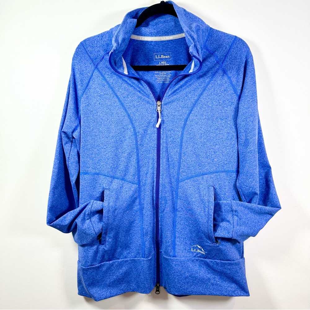 LL Bean Full Zip Blue Heather Sweatshirt Jacket, Large